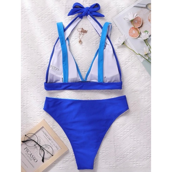 Bright Blue Multicolor Block Bikini Set - Picture 4 of 8